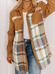 Plaid Collared Neck Long Sleeve Jacket