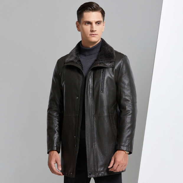 Leather With Fleece Lining Thickened Men's Jacket