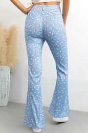 Printed High Waist Flare Pants with Pockets