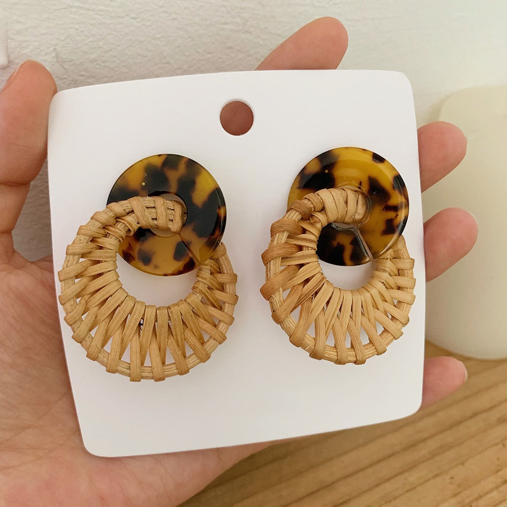 Retro Exaggerated Geometric Rattan Woven Earrings
