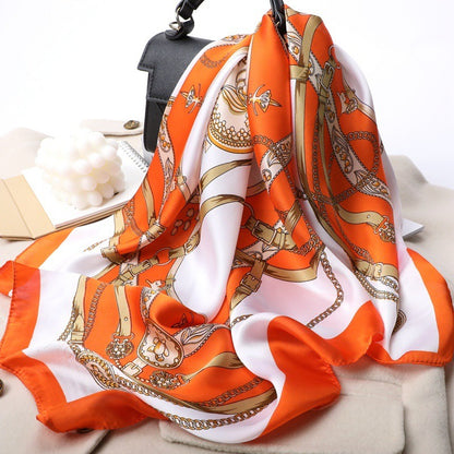 Square Scarf Women's Chain Silk Silk Touch Simulation Silk Scarf New Silk Satin Square Scarf