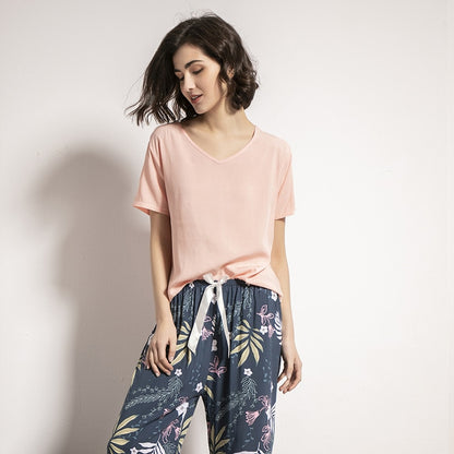Floral V-Neck Pajama Set