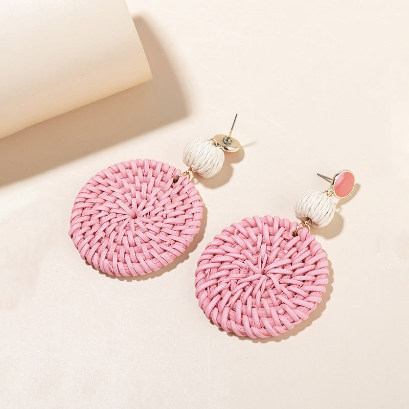 Straw Woven Disc Earrings