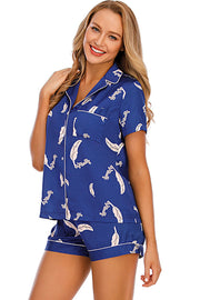 Printed Button Up Short Sleeve Top and Shorts Lounge Set