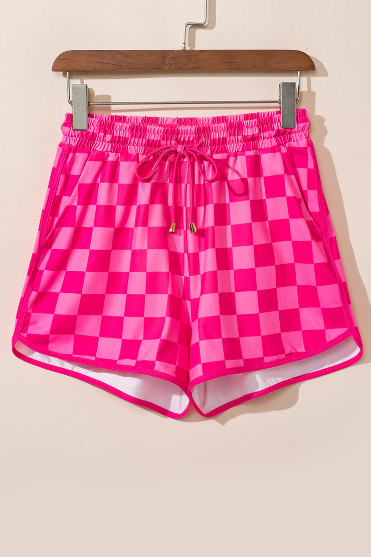 Drawstring Checkered Shorts with Pockets