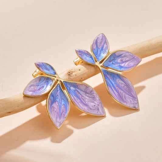 Stainless Steel Stud for Women Girl Pink Purple Leaf Trendy Unique New Arrival Earrings Party Gift