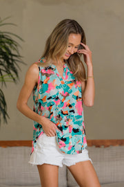 Sew In Love Wrinkle-Free Floral Notched Tank