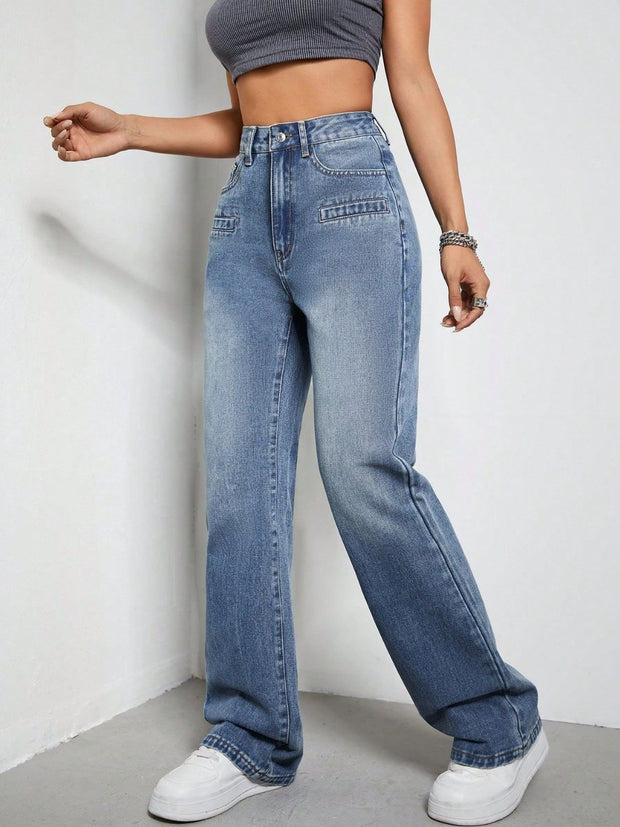 High Rise Wide Leg Jeans with Pockets