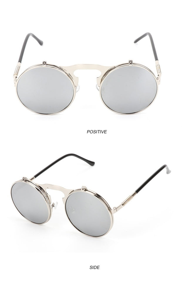 Men Vintage Round SteamPunk Flip-up Sunglasses