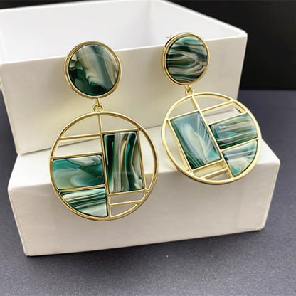 Retro Green Geometric Stitching Earrings