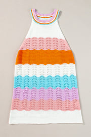 Multicolour Wavy Striped Print Textured Knit Sleeveless Sweater Top