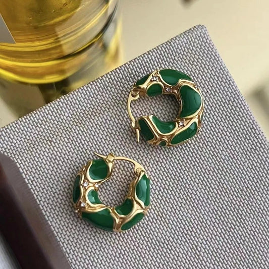 High Quality Brass Wine Color Green  Earrings  Women Girl Gift Vintage