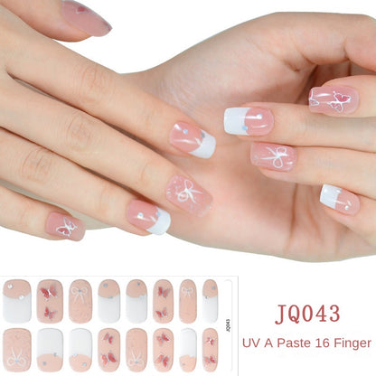 Xiantai UV Gel Nail Art Patches Semi-Cured Light Therapy Nail Stickers Waterproof 16 Finger Half Cured Nail Full Cover Wholesale