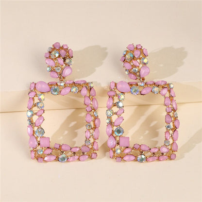 JURAN ZA Style Indian Geometric Crystal Dangle Earrings