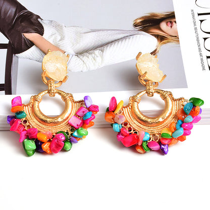 ZA Fashion Exaggerated Stone Color Statement Earrings