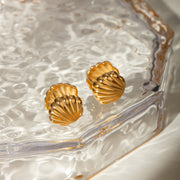 18K Gold Stainless Steel Double-sided Small Shell Earrings