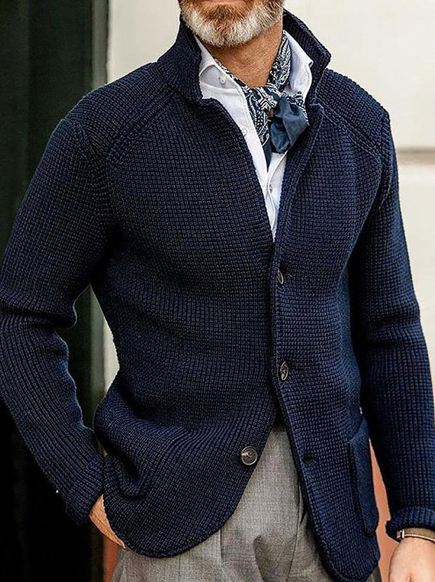 Stand Up Collar Men Knitted Jacket