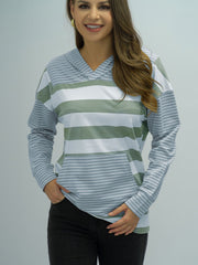 Shiny Full Size Striped Long Sleeve Hoodie