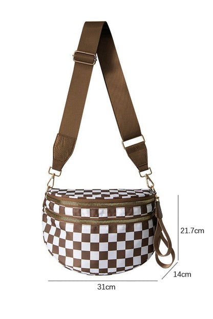 Color black Checkered Print Wide Strap Large Crossbody Bag