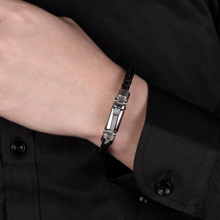 Hand-woven Leather Stainless Steel Classic Light Luxury Men Bracelet