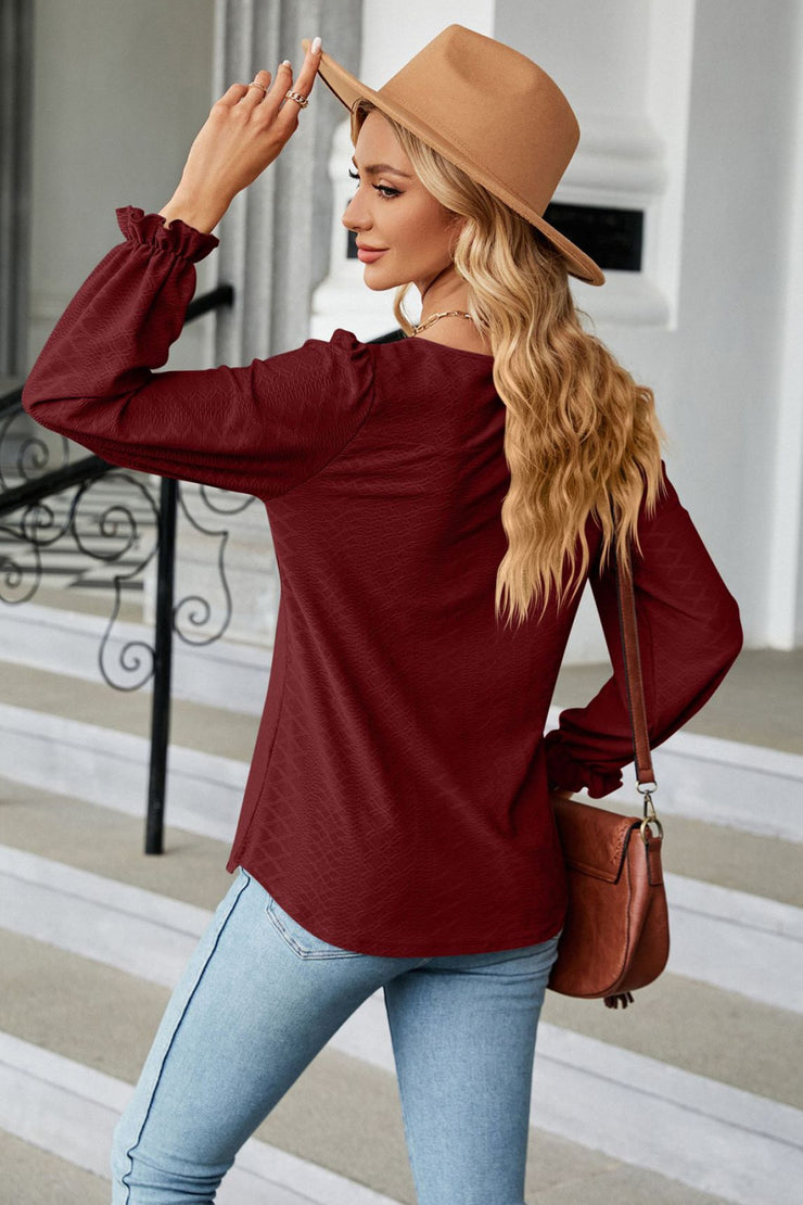 Round Neck Flounce Sleeve Blouse