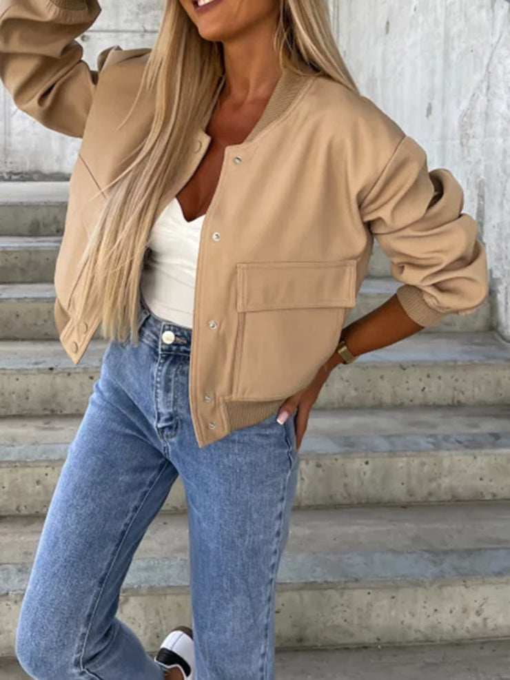 Baseball Collar Dropped Shoulder Jacket