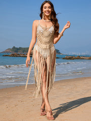 Fringe Openwork Spaghetti Strap Cover-Up