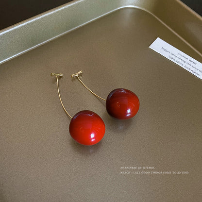 Long Red Cherry Tassel Earrings – Sweet & Gentle Fruit Jewelry for Women