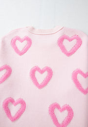 High-Low Heart Round Neck Long Sleeve Sweater