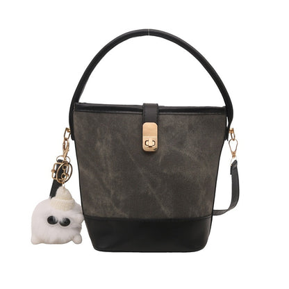 Contrast Color Top Handle Bucket Bag