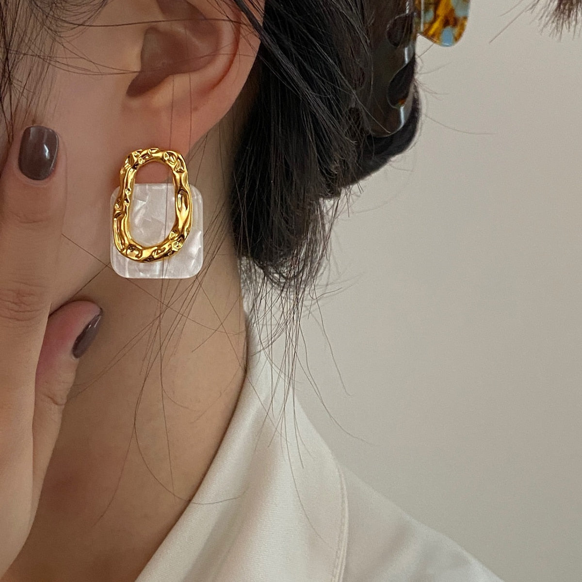 Acrylic Geometric Square Hanging Stud Earrings