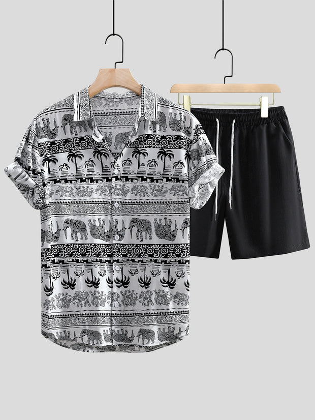 Men's Printed Casual  Short Sleeve Shirt Outfit