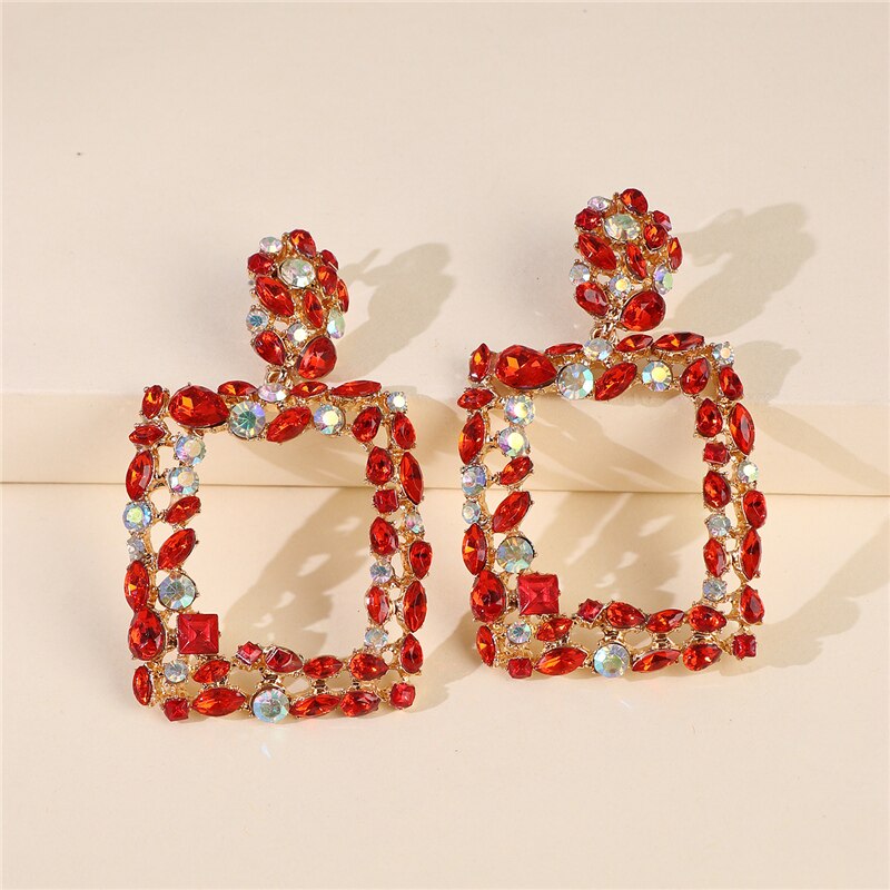 JURAN ZA Style Indian Geometric Crystal Dangle Earrings