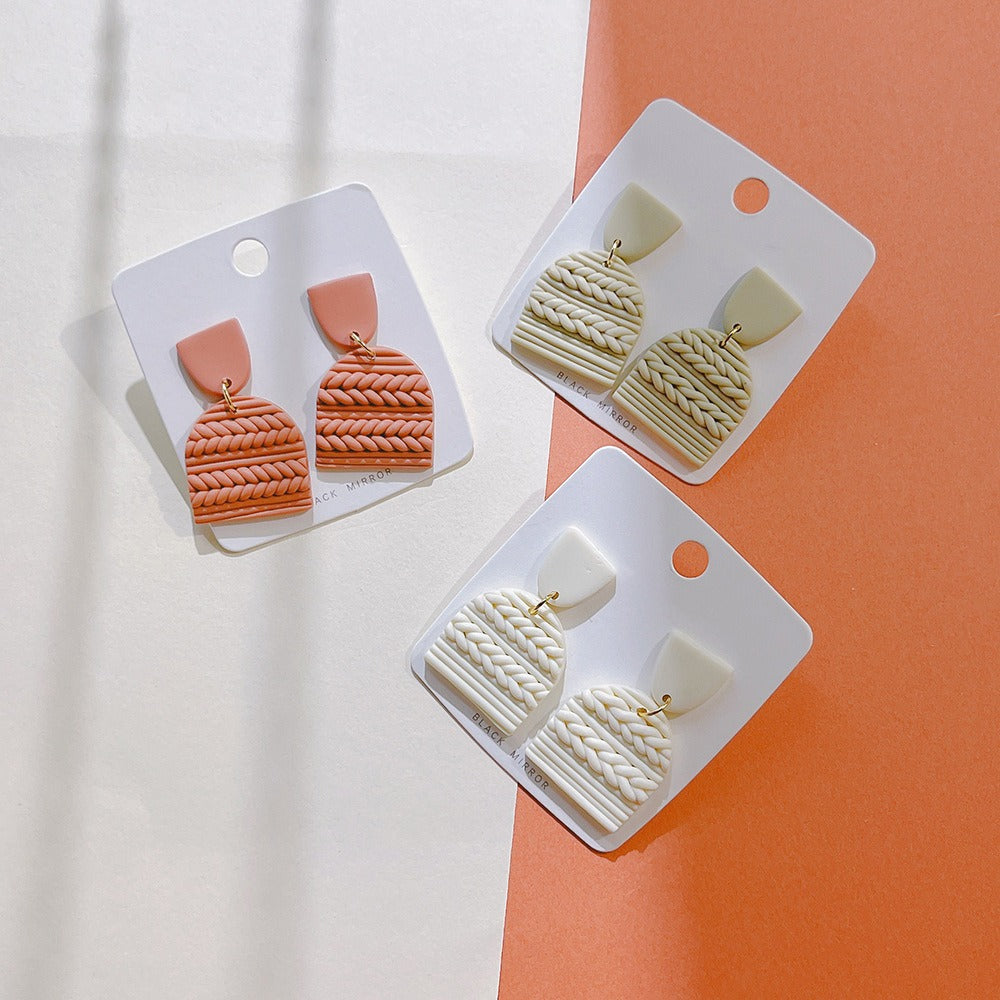 Handmade Geometric Polymer Clay Earrings – Soft Pottery Striped Jewelry for Women