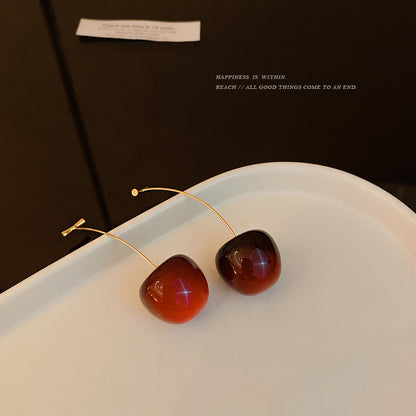 Long Red Cherry Tassel Earrings – Sweet & Gentle Fruit Jewelry for Women