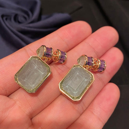 Bilincolor Luxury Green Jade-Inspired Statement Earrings