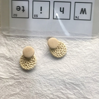 Retro Exaggerated Geometric Rattan Woven Earrings