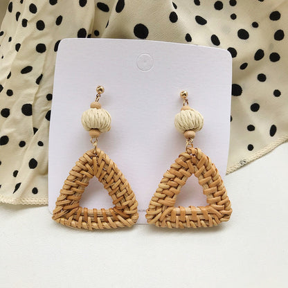 Retro Exaggerated Geometric Rattan Woven Earrings