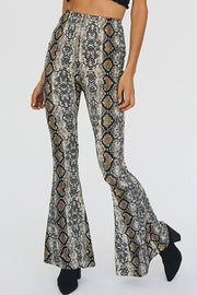 Snakeskin Print Flare Pants