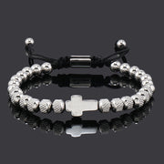 Men's Steel Ball Adjustable Size Stainless Steel Cross Shelf Bracelet