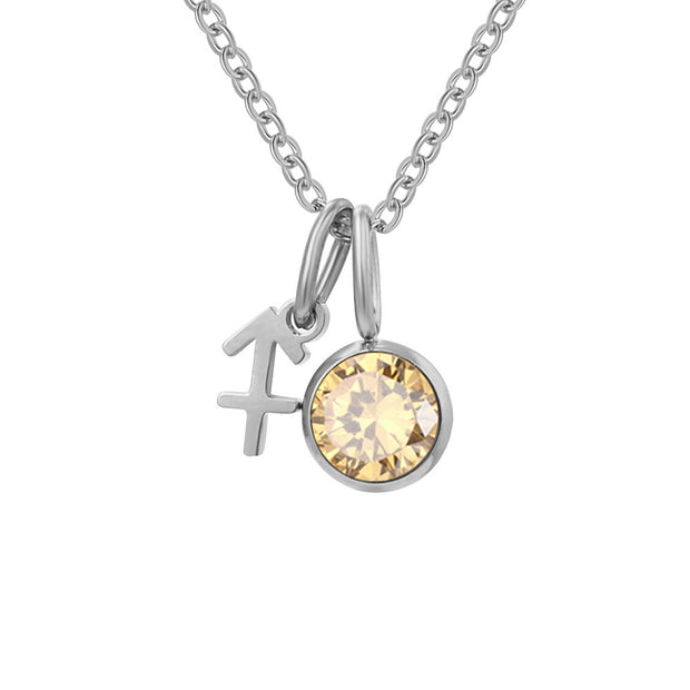 Constellation Zircon Birthstones Stainless Steel Necklace