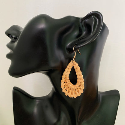 Retro Exaggerated Geometric Rattan Woven Earrings