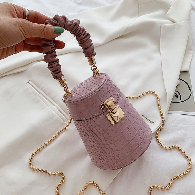 Crocodile Pattern Top Handle Bucket Bag