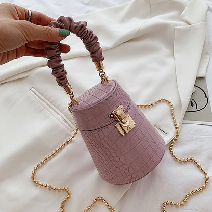 Crocodile Pattern Top Handle Bucket Bag