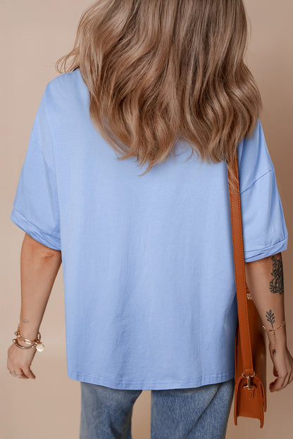 Black Loose Half Sleeve Hi Low Hem T Shirt