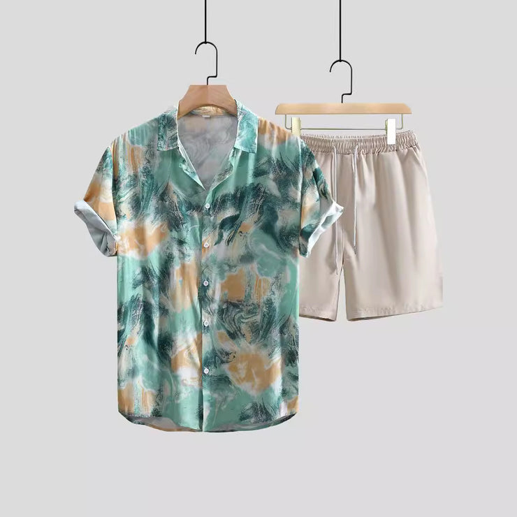 Men's Printed Casual  Short Sleeve Shirt Outfit