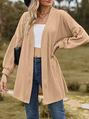 Textured Open Front Dropped Shoulder Cardigan