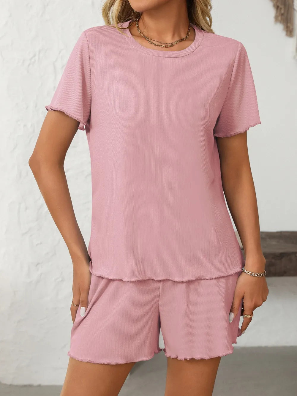 Elegant Ribbed Knit Pajama Set