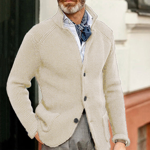 Stand Up Collar Men Knitted Jacket