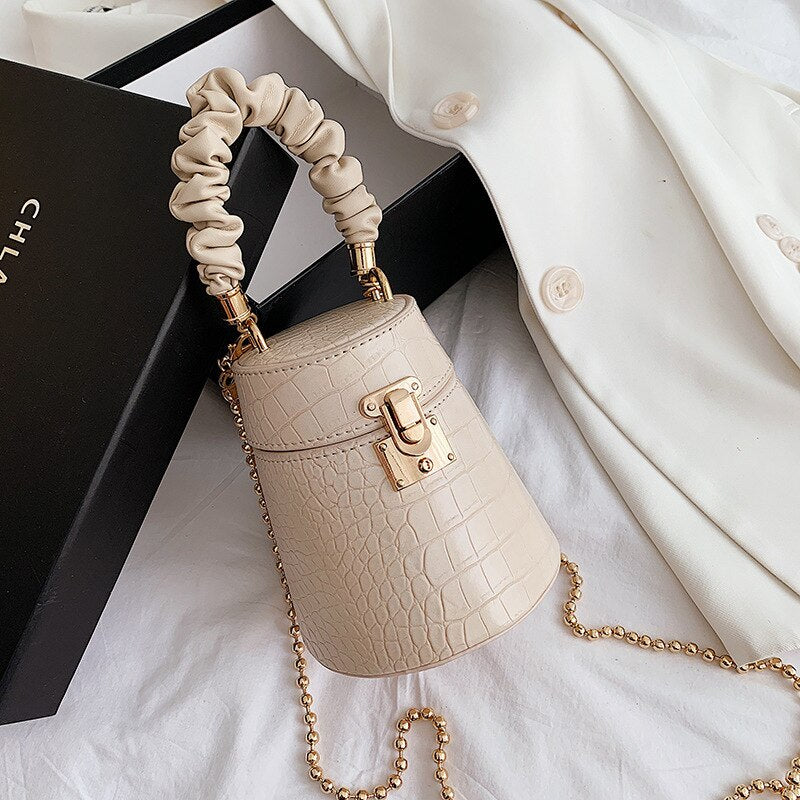 Crocodile Pattern Top Handle Bucket Bag